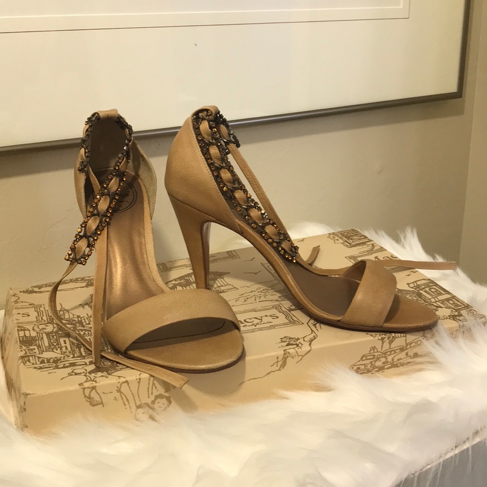 Authentic “Yasmin”  Camel Leather Heeled Sandal.